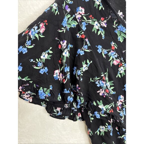 Anthropologie Maeve Aveiro Women's Black Floral Flutter Sleeve Top Size Large - Picture 9 of 10